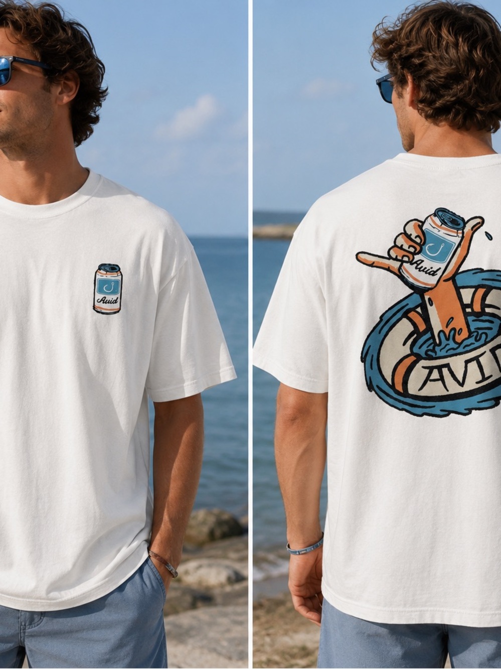 Avid Fishing Graphic Tee Men’s XL White Short Sleeve Coastal Beer Can Shirt